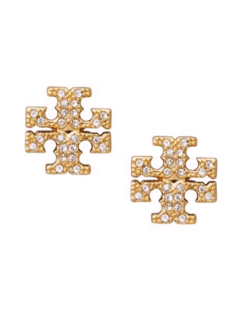 TORY BURCH • Gold Crystal Logo Earrings